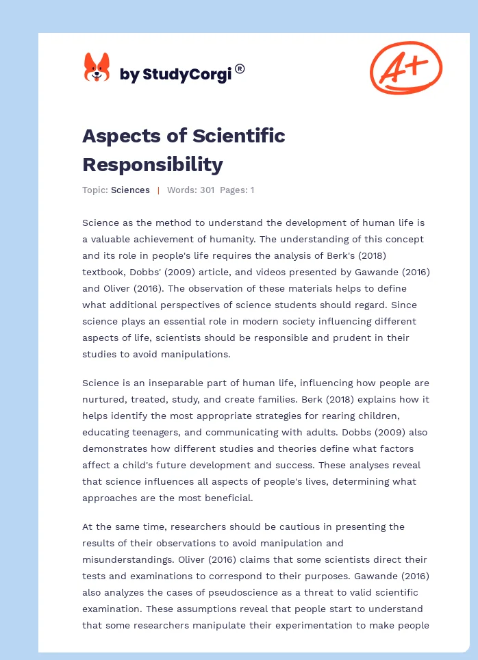 Aspects of Scientific Responsibility. Page 1