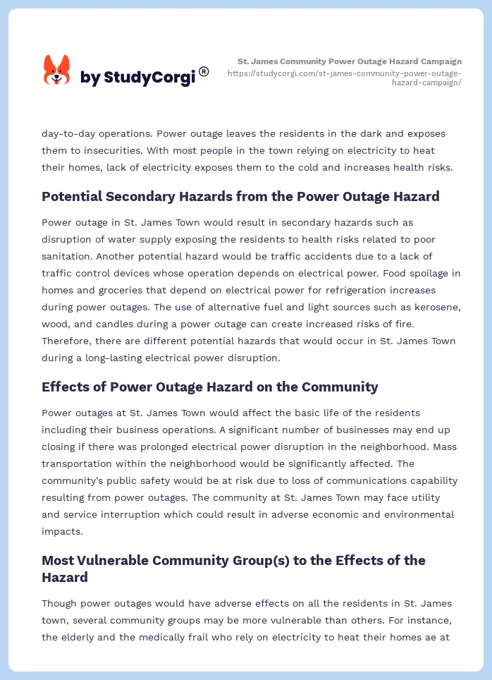 St. James Community Power Outage Hazard Campaign. Page 2