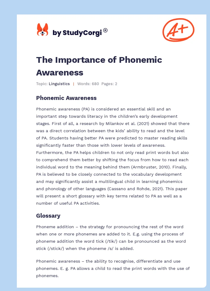 The Importance of Phonemic Awareness. Page 1