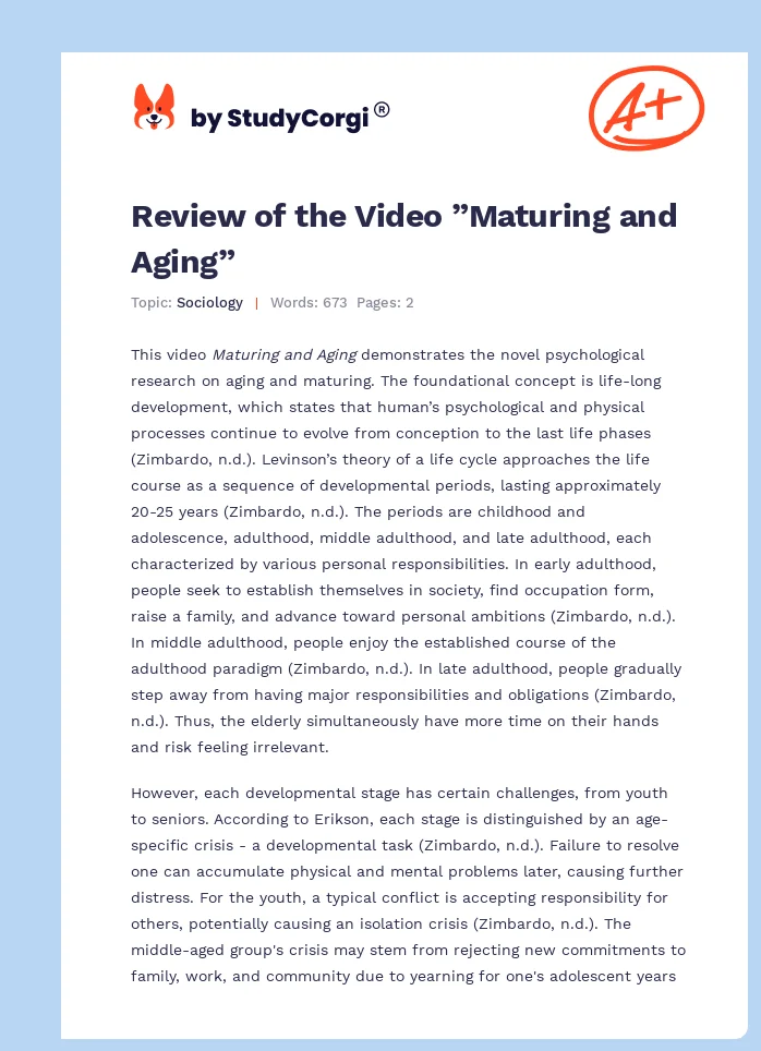 Review of the Video ”Maturing and Aging”. Page 1