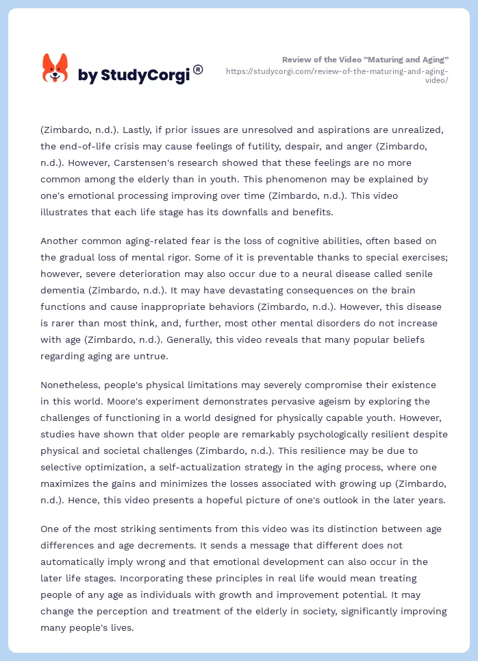 Review of the Video ”Maturing and Aging”. Page 2
