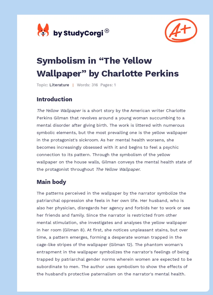 Symbolism in “The Yellow Wallpaper” by Charlotte Perkins. Page 1