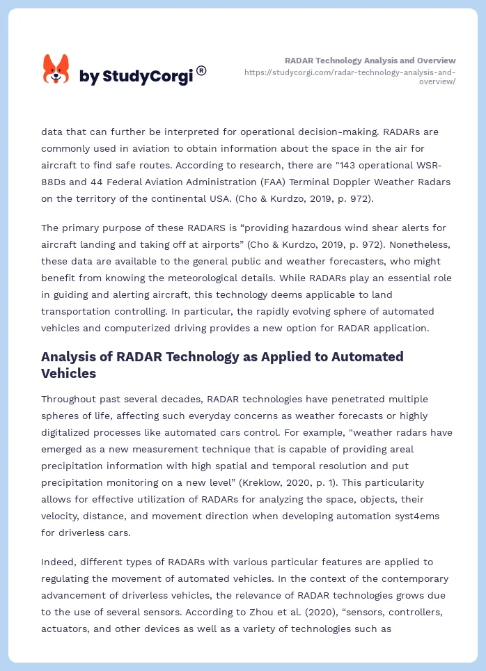 RADAR Technology Analysis and Overview. Page 2