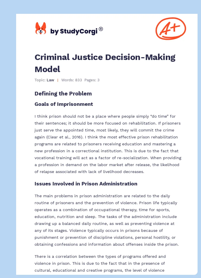 Criminal Justice Decision-Making Model. Page 1