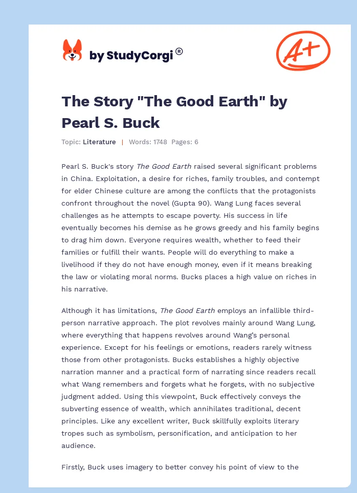 The Story "The Good Earth" by Pearl S. Buck. Page 1