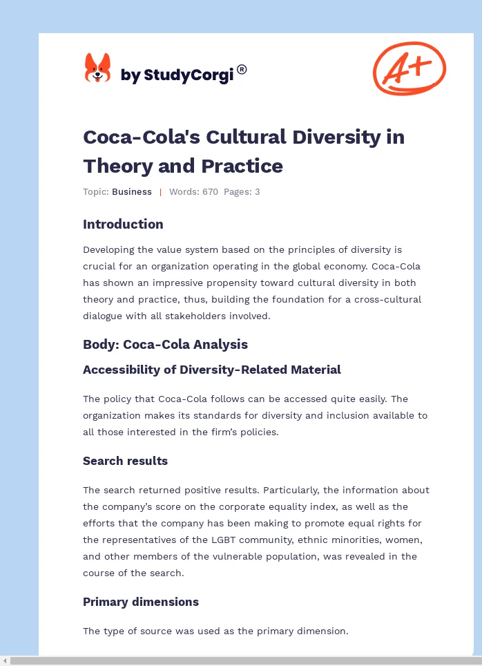 Coca-Cola's Cultural Diversity in Theory and Practice. Page 1