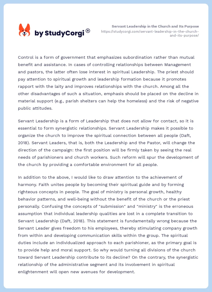 Servant Leadership in the Church and Its Purpose. Page 2