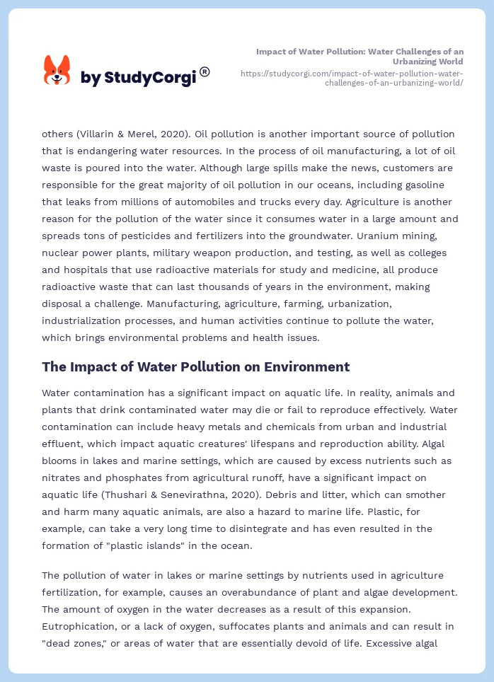 Impact of Water Pollution: Water Challenges of an Urbanizing World. Page 2