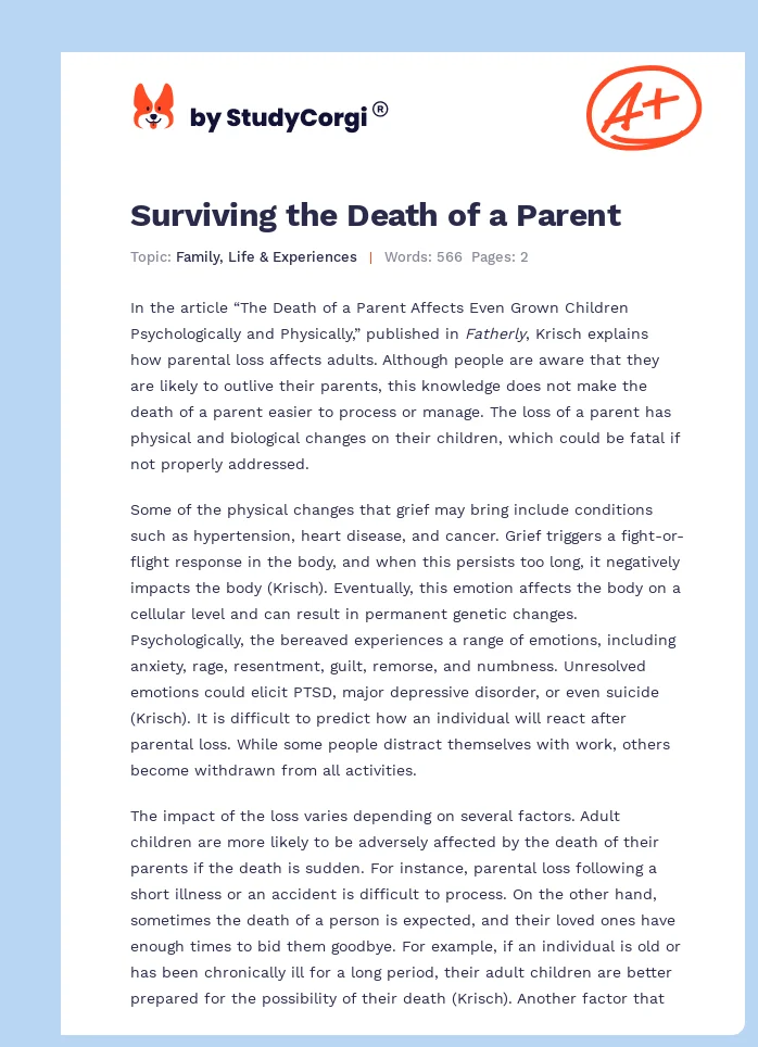 Surviving the Death of a Parent. Page 1