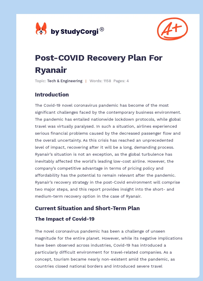 Post-COVID Recovery Plan For Ryanair. Page 1