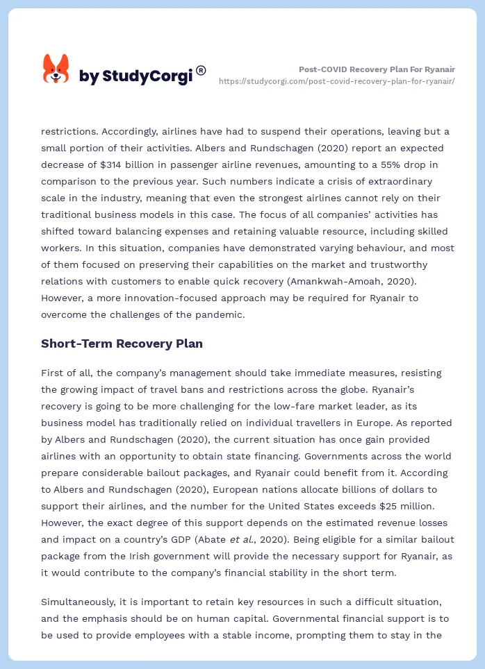 Post-COVID Recovery Plan For Ryanair. Page 2