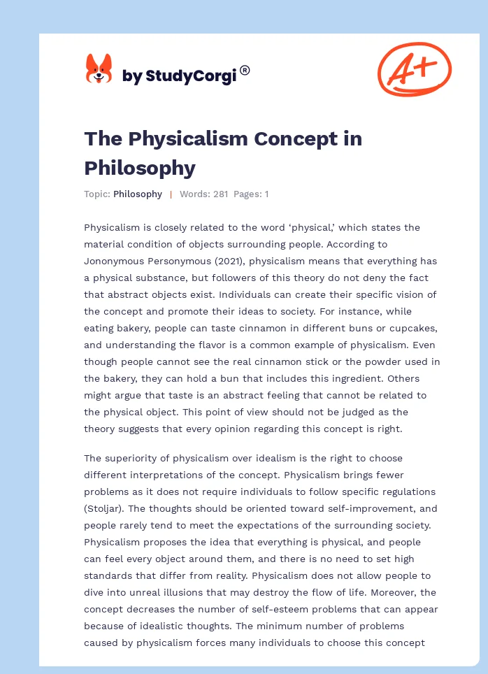 The Physicalism Concept in Philosophy. Page 1