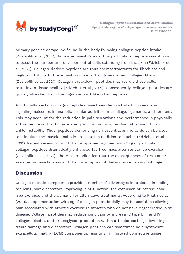 Collagen Peptide Substance and Joint Function. Page 2