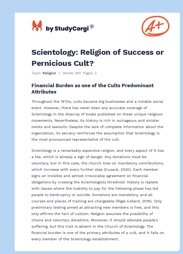 Scientology: Religion of Success or Pernicious Cult?. Page 1