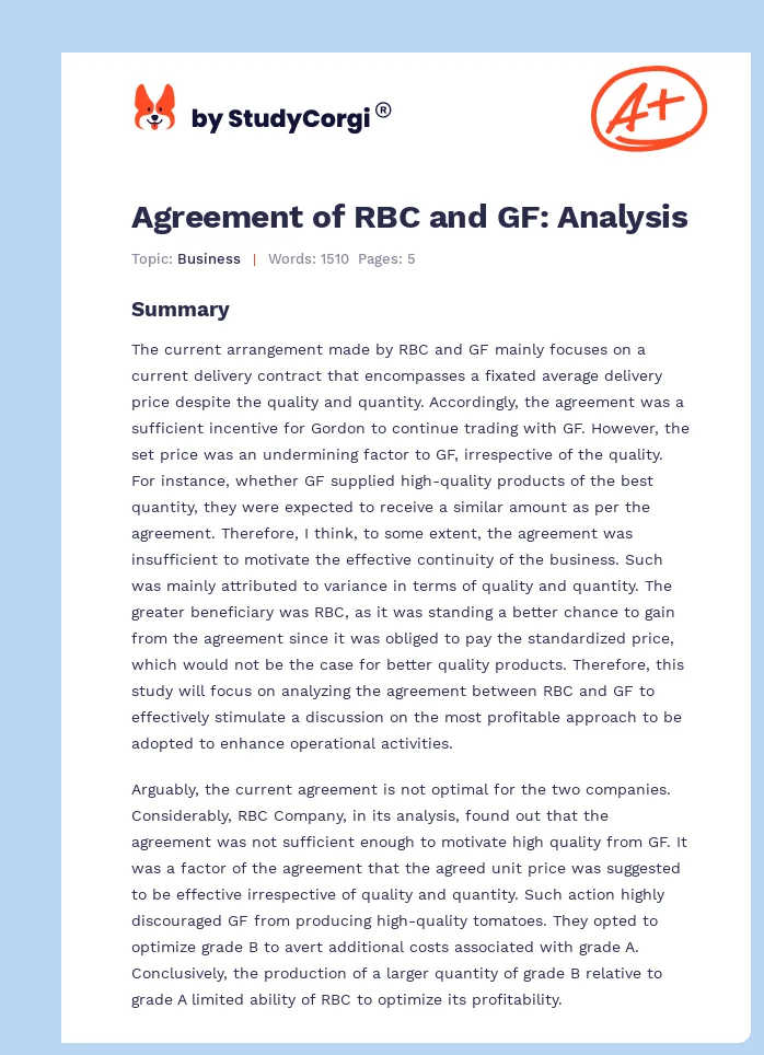 Agreement of RBC and GF: Analysis. Page 1