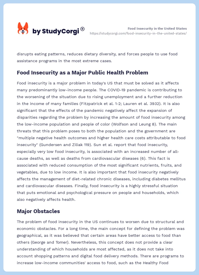 food insecurity essay examples