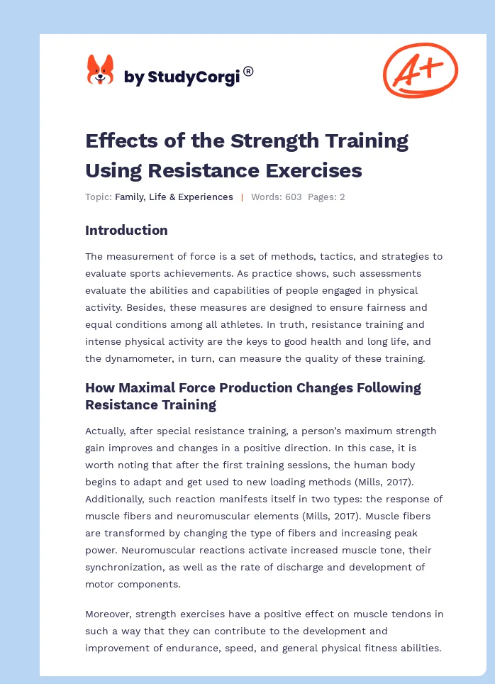 Effects of the Strength Training Using Resistance Exercises. Page 1