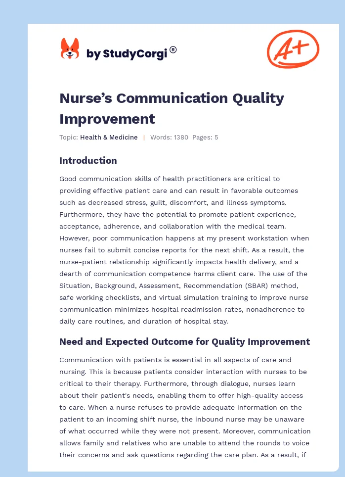 Nurse’s Communication Quality Improvement. Page 1