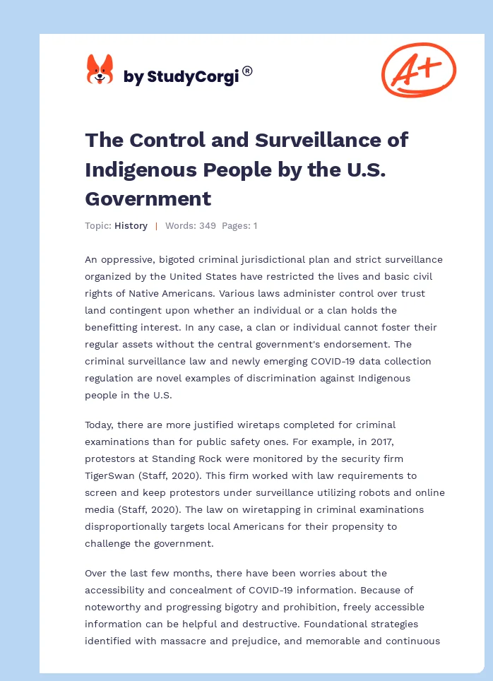 The Control and Surveillance of Indigenous People by the U.S. Government. Page 1