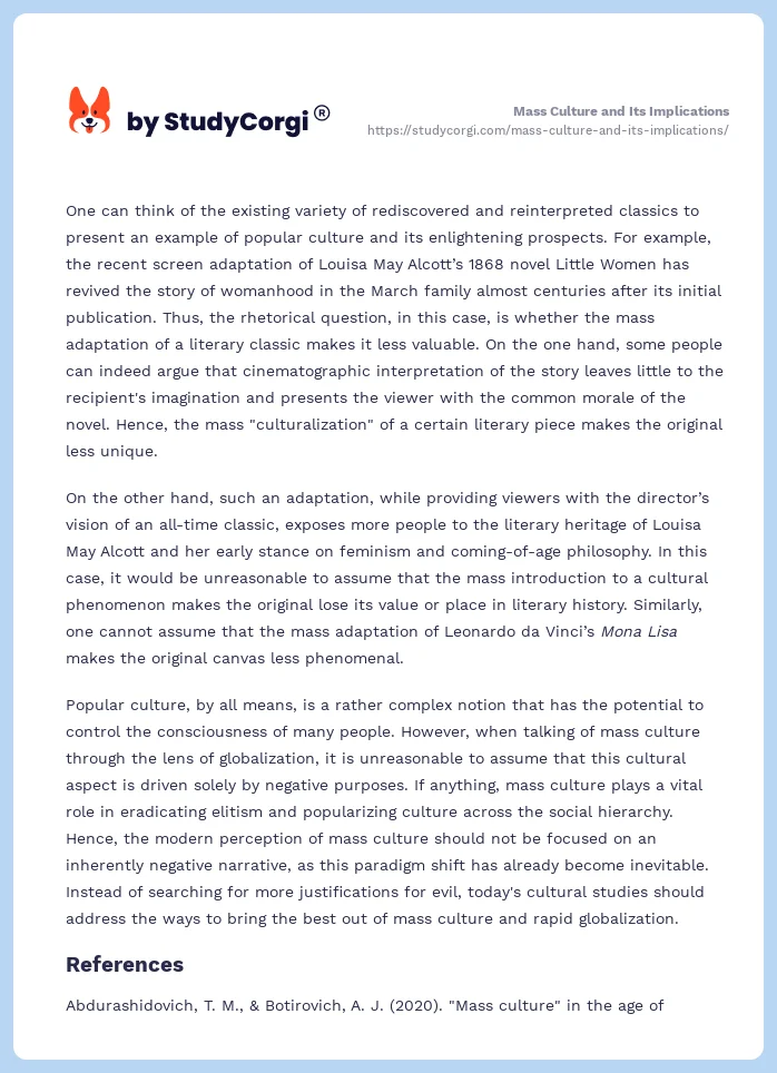 Mass Culture and Its Implications. Page 2