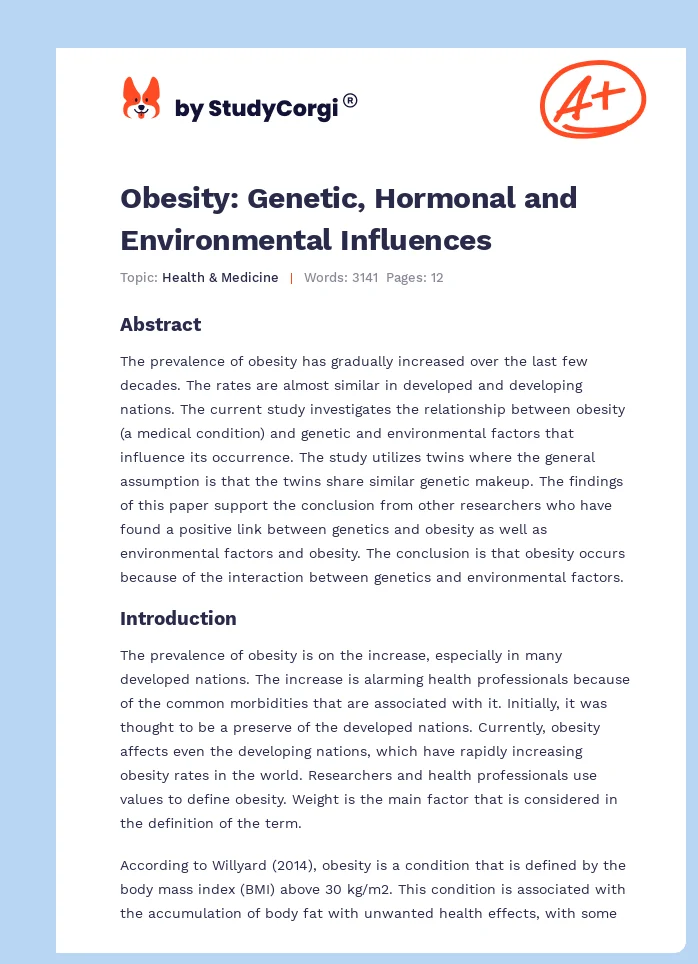 Obesity: Genetic, Hormonal and Environmental Influences. Page 1