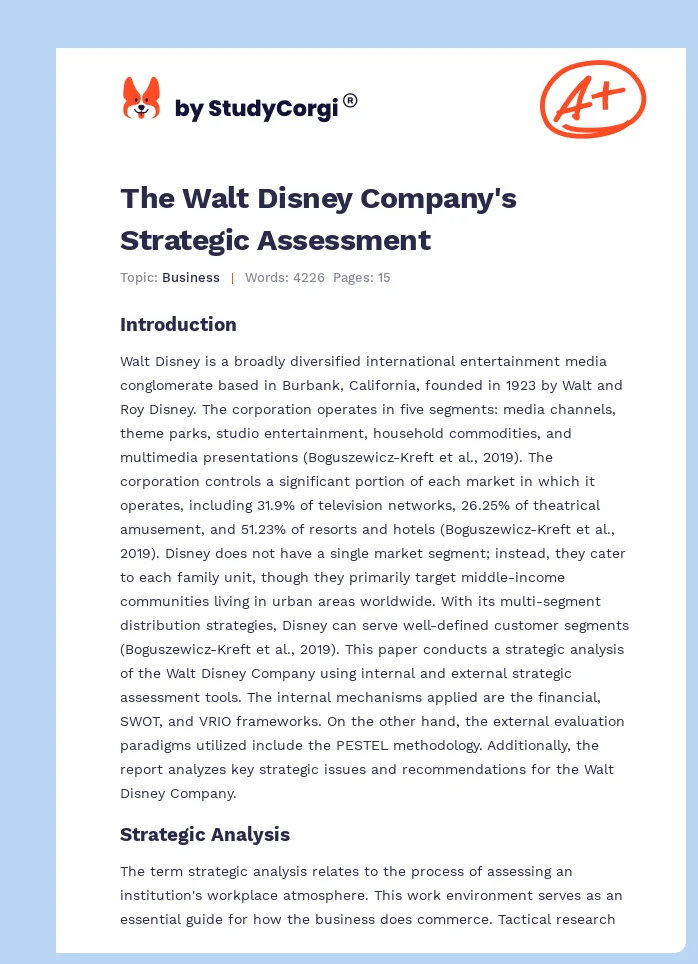 The Walt Disney Company's Strategic Assessment. Page 1