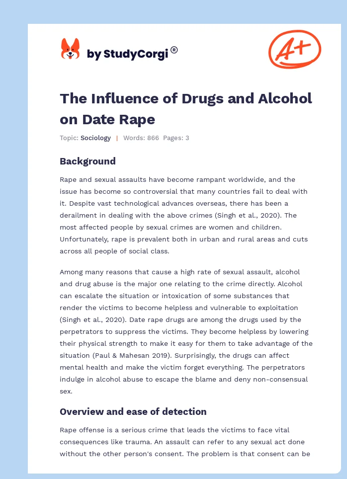 The Influence of Drugs and Alcohol on Date Rape. Page 1