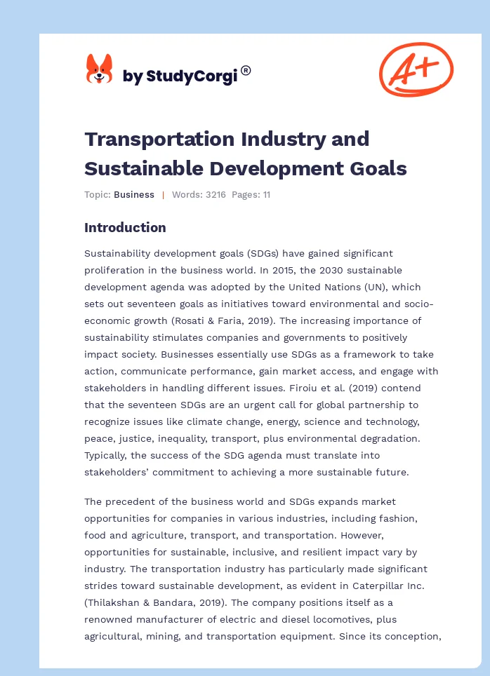 Transportation Industry and Sustainable Development Goals. Page 1