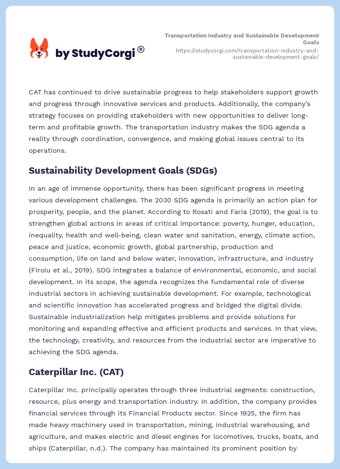 Transportation Industry and Sustainable Development Goals. Page 2