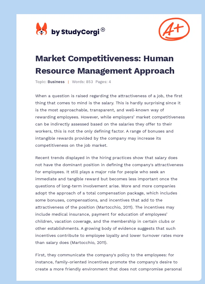 Market Competitiveness: Human Resource Management Approach. Page 1