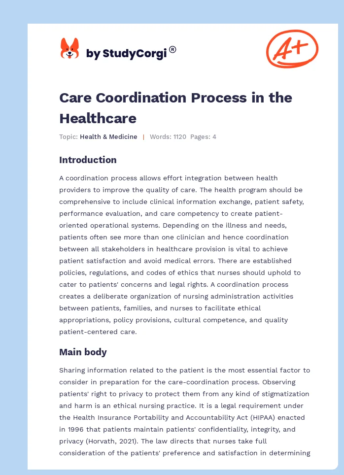 Care Coordination Process in the Healthcare. Page 1