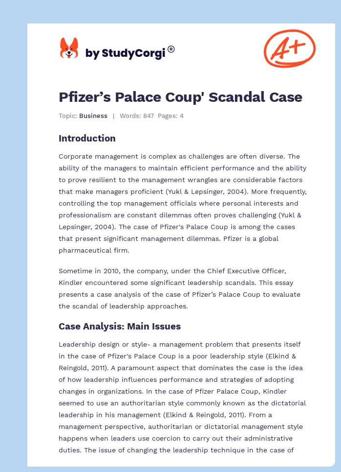 Pfizer’s Palace Coup' Scandal Case. Page 1