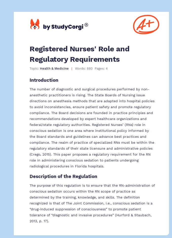Registered Nurses' Role and Regulatory Requirements. Page 1