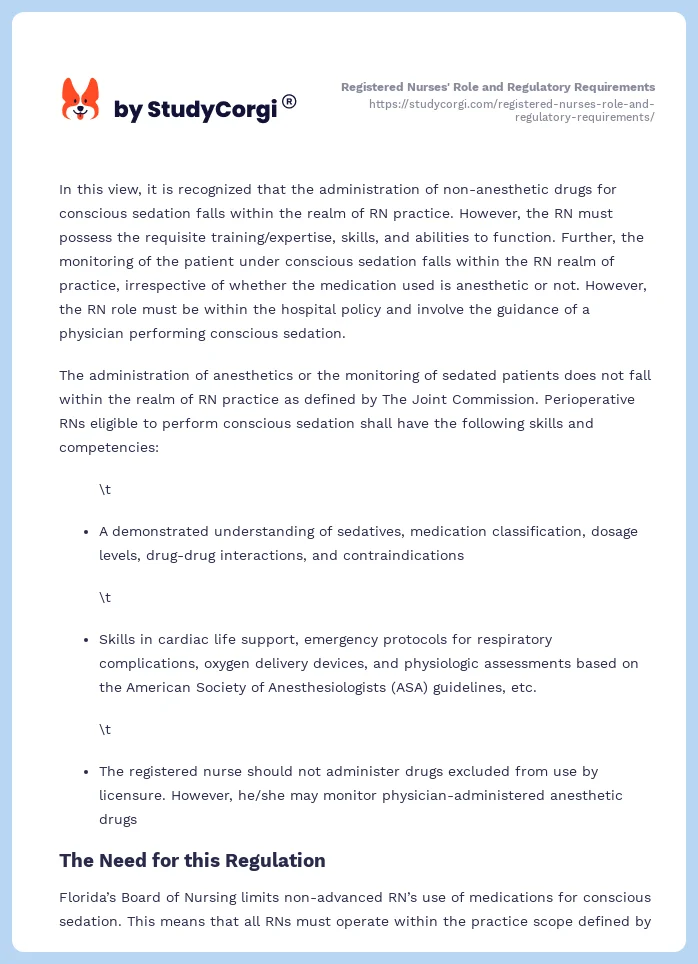 Registered Nurses' Role and Regulatory Requirements. Page 2