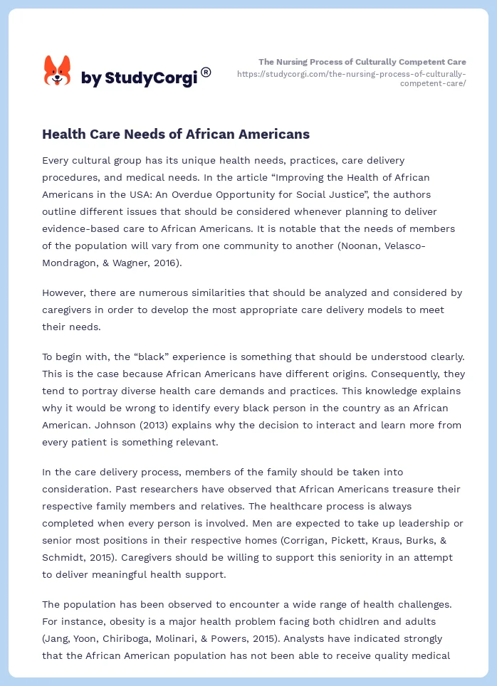 The Nursing Process of Culturally Competent Care. Page 2