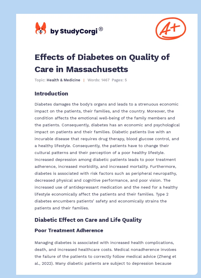Effects of Diabetes on Quality of Care in Massachusetts. Page 1