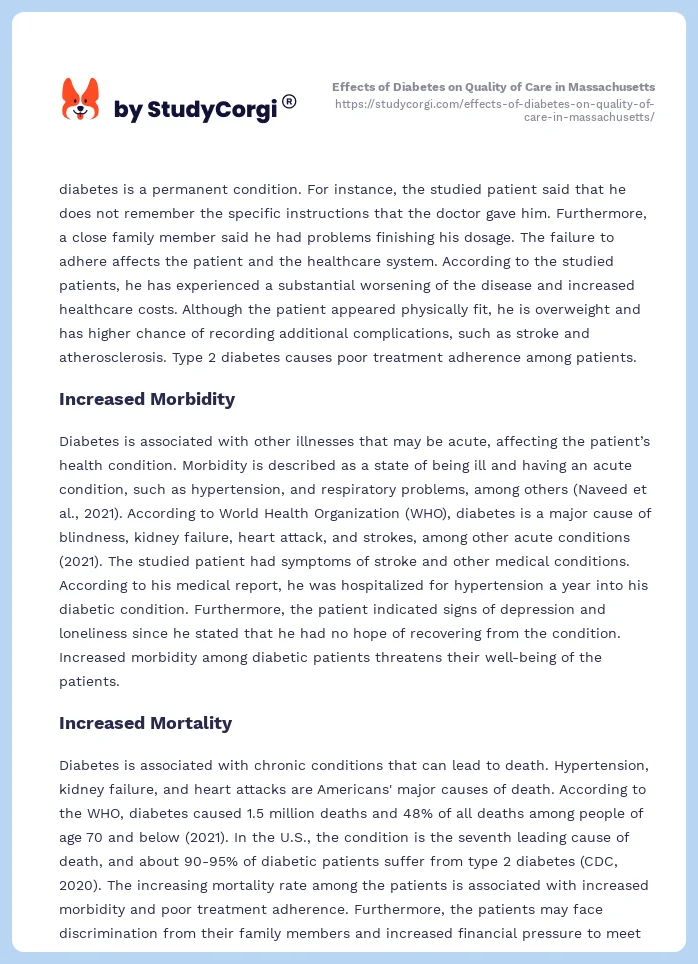 Effects of Diabetes on Quality of Care in Massachusetts. Page 2