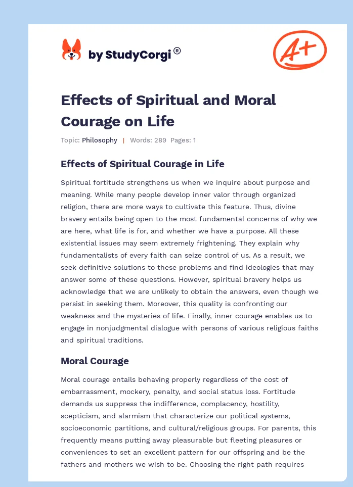 Effects of Spiritual and Moral Courage on Life. Page 1