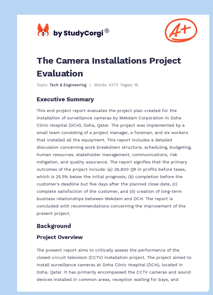 The Camera Installations Project Evaluation. Page 1