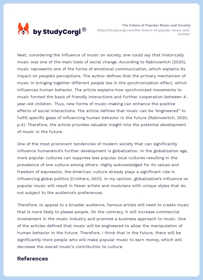 The Future Of Popular Music And Society Free Essay Example