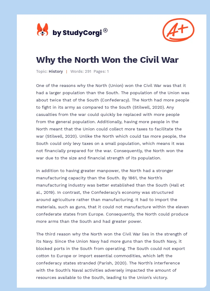 reasons why the north won the civil war essay