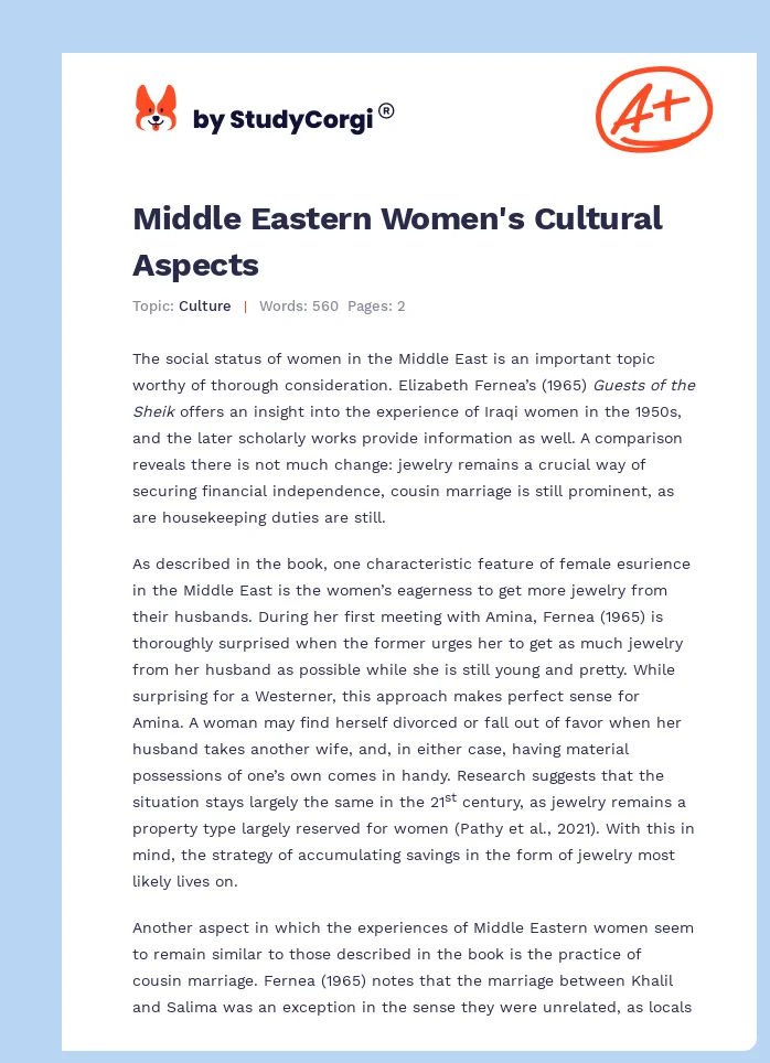 Middle Eastern Women's Cultural Aspects. Page 1