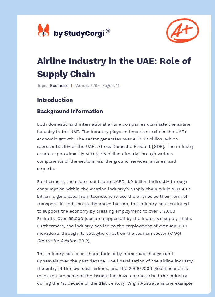 Airline Industry in the UAE: Role of Supply Chain. Page 1