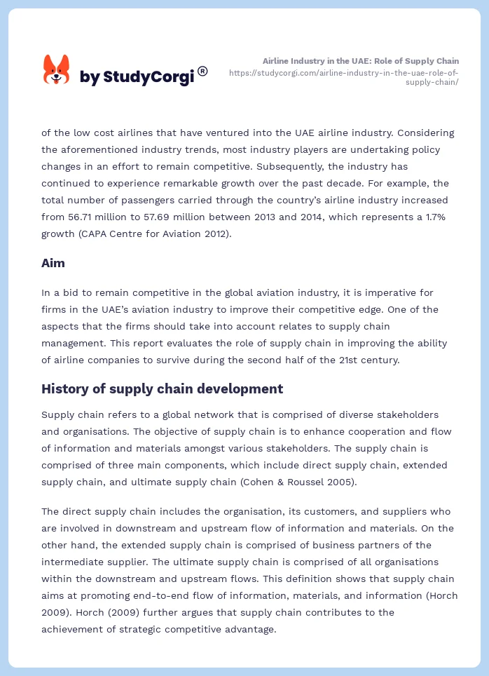 Airline Industry in the UAE: Role of Supply Chain. Page 2