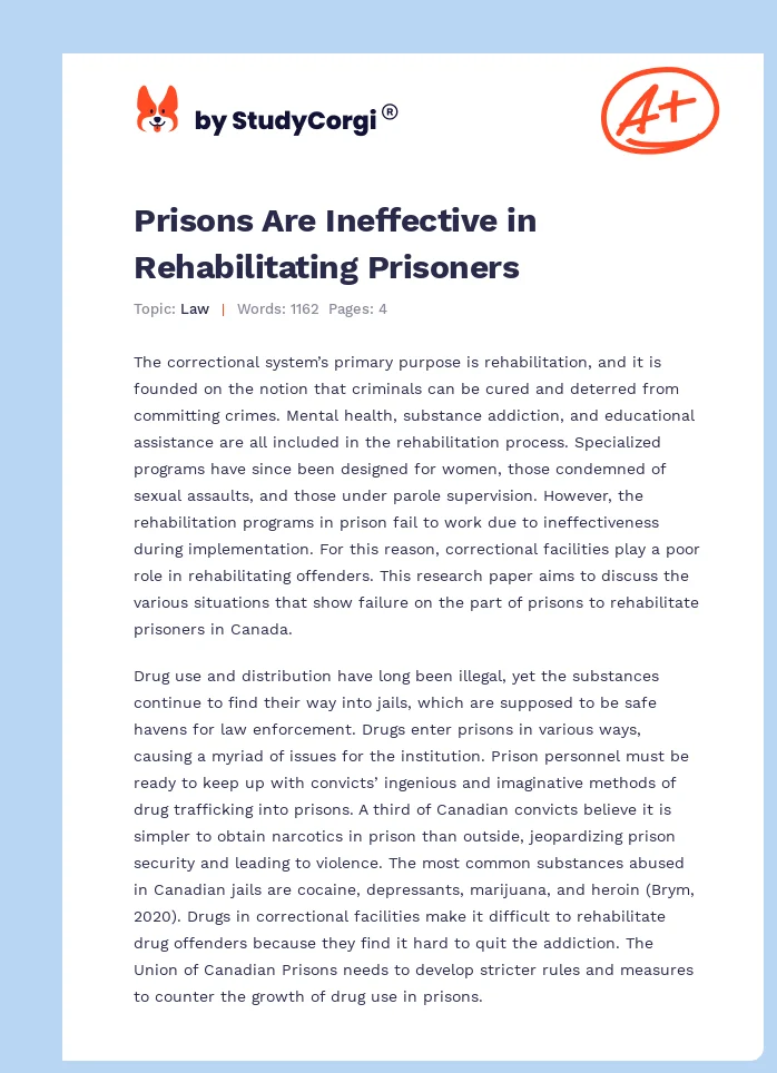 Prisons Are Ineffective in Rehabilitating Prisoners. Page 1