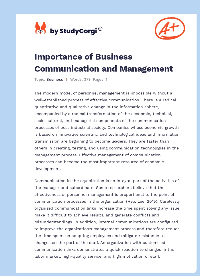 Importance of Business Communication and Management. Page 1