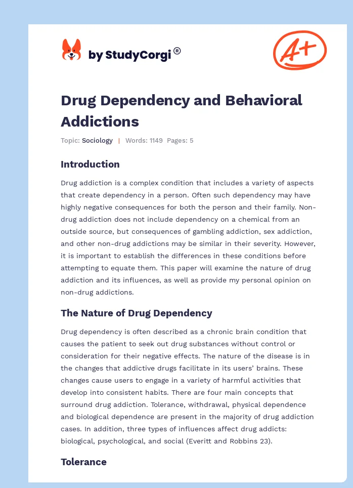 Drug Dependency and Behavioral Addictions. Page 1