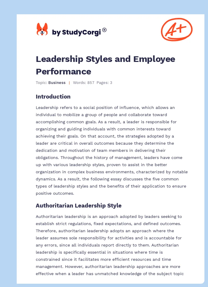 Leadership Styles and Employee Performance. Page 1