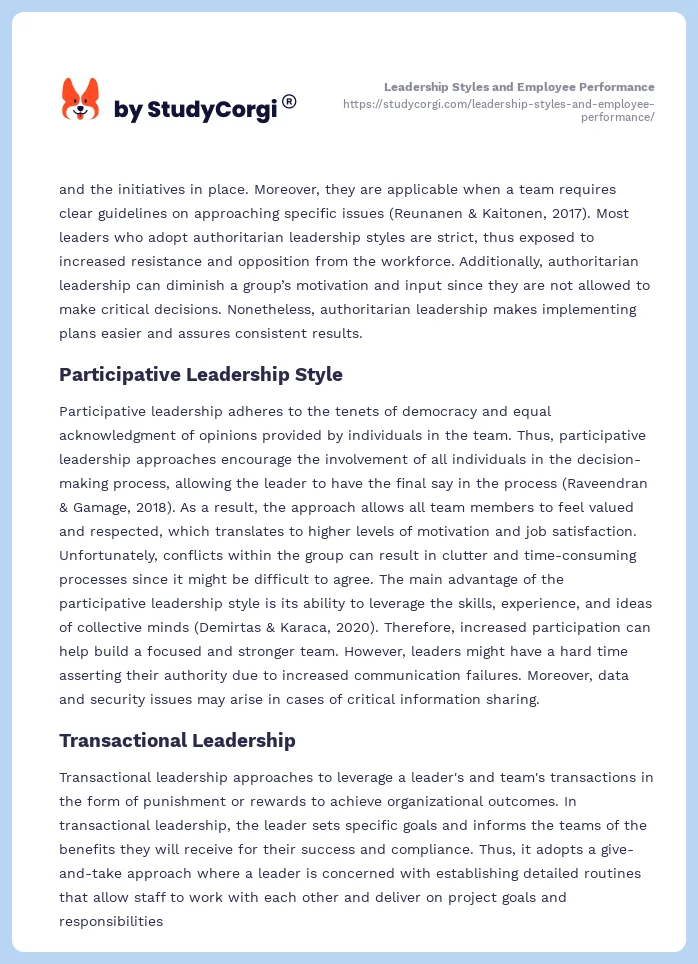 Leadership Styles and Employee Performance. Page 2