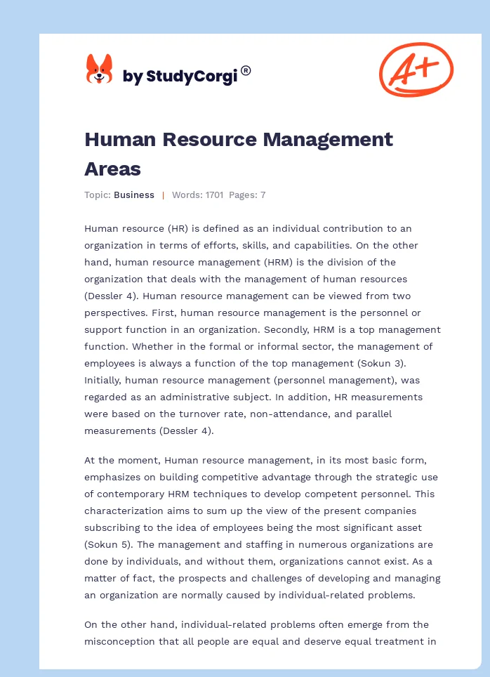 Human Resource Management Areas. Page 1
